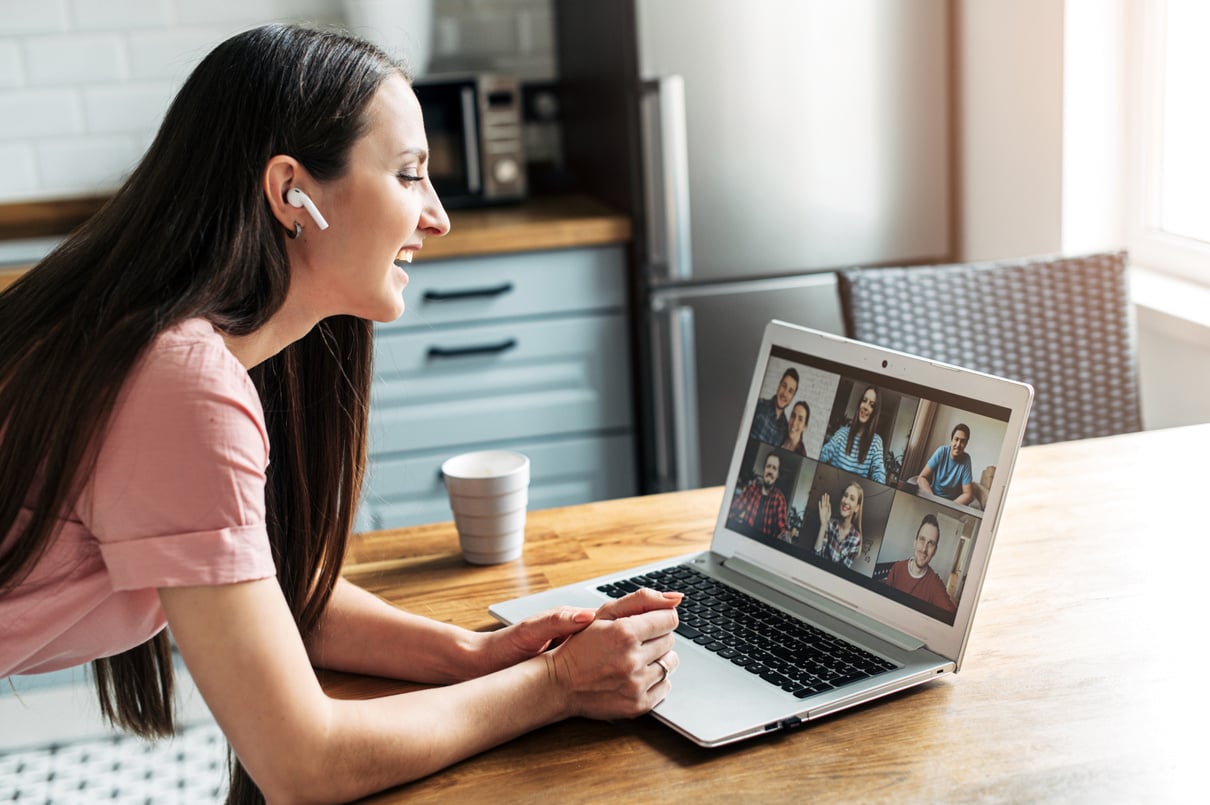 A young woman using laptop for video call, zoom